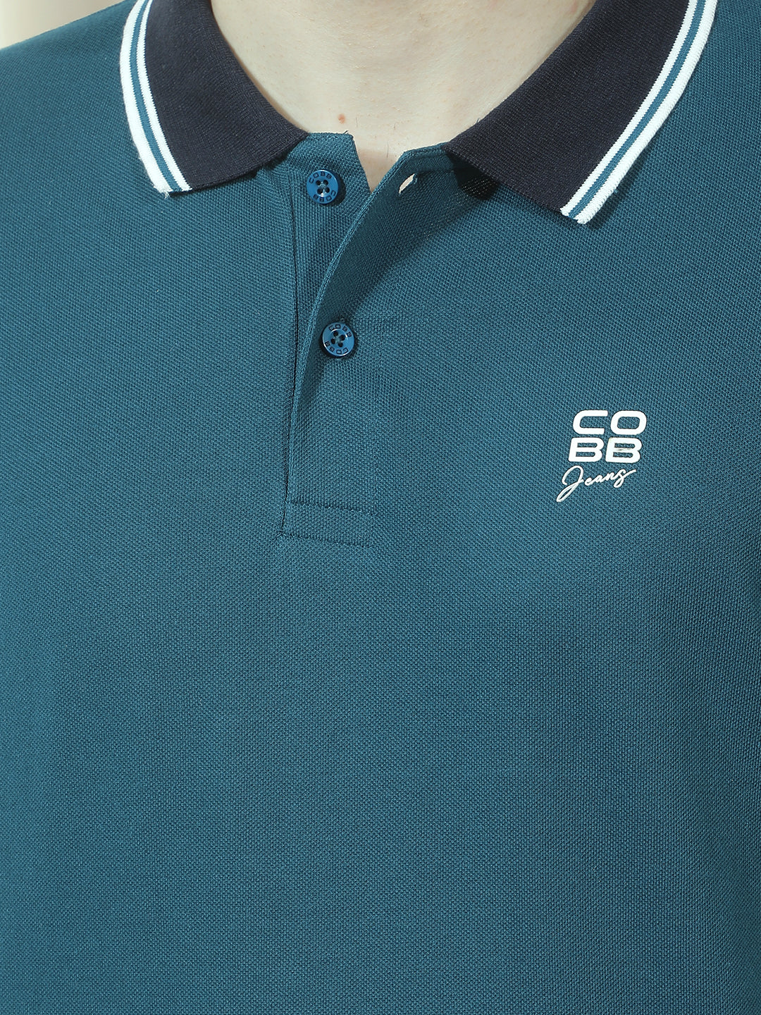 COBB TEAL SOLID POLO NECK T-SHIRT