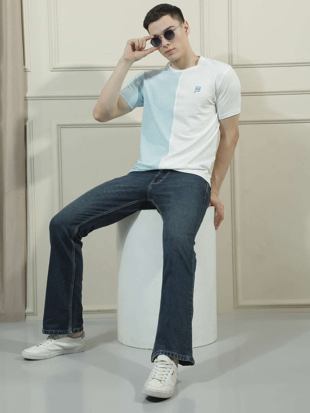 COBB BLUE SOLID ROUND NECK T-SHIRT