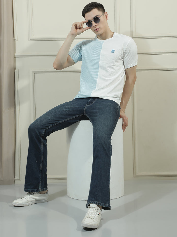 COBB BLUE SOLID ROUND NECK T-SHIRT