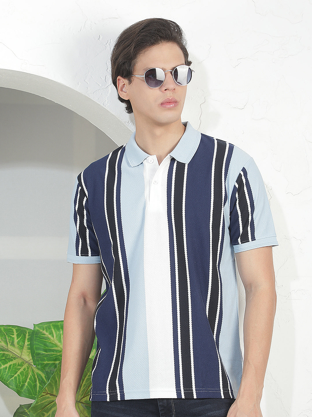 sky blue color-block polo t-shirt