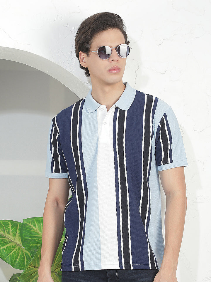sky blue color-block polo t-shirt