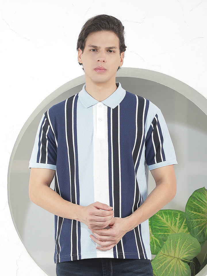 sky blue color-block polo t-shirt