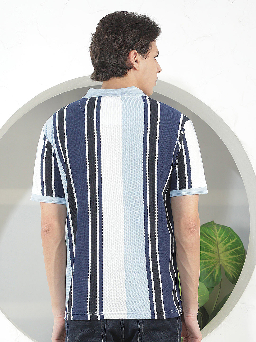 sky blue color-block polo t-shirt