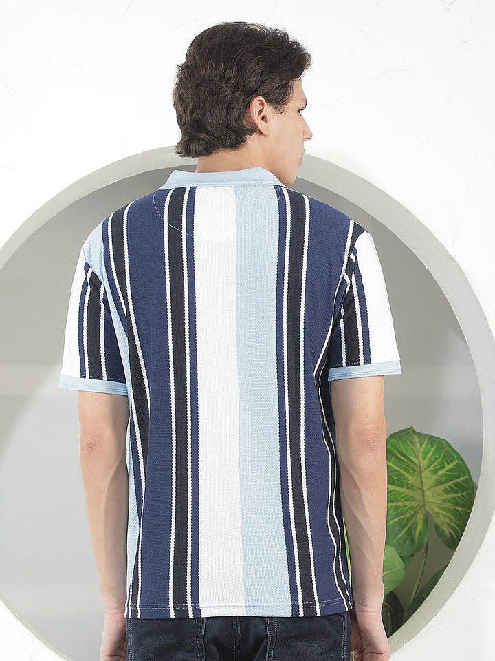 sky blue color-block polo t-shirt