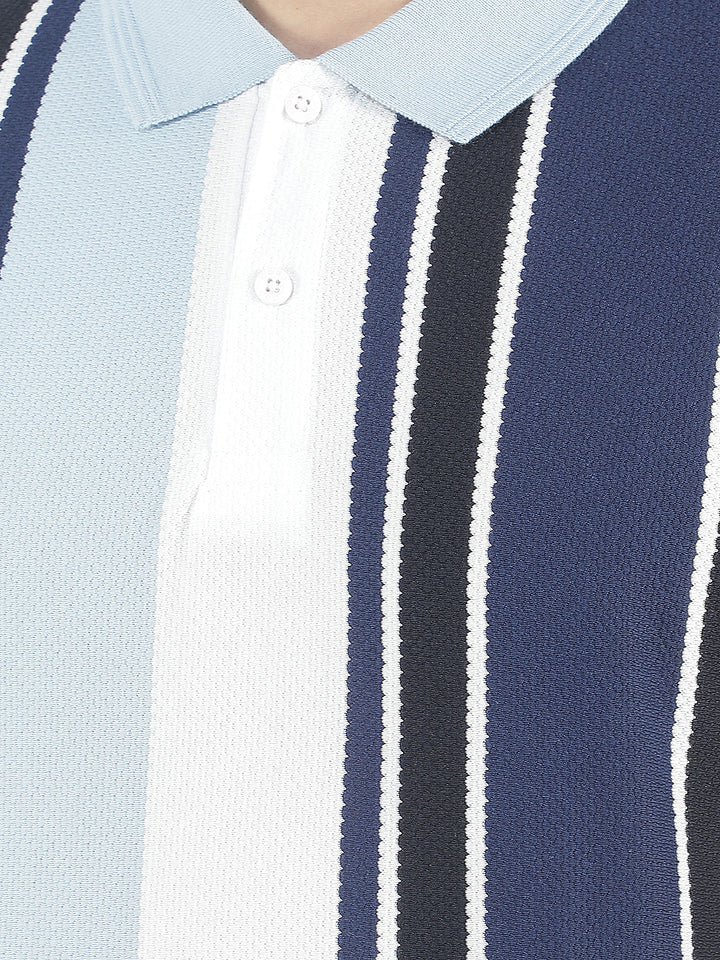 sky blue color-block polo t-shirt