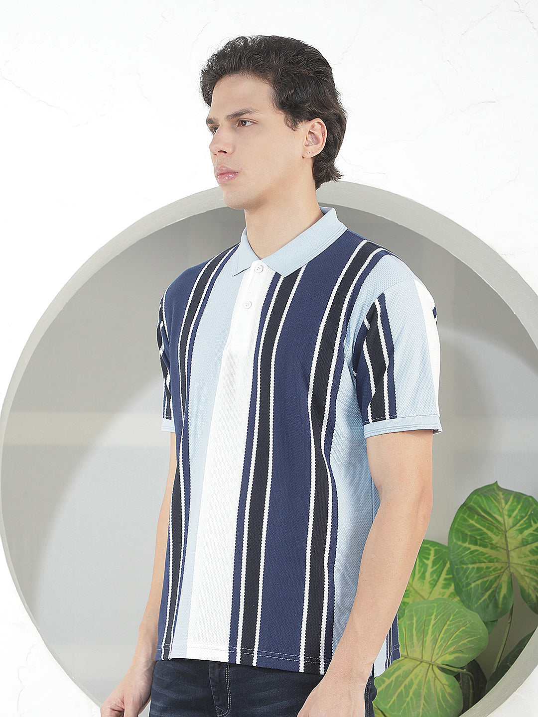 SKY BLUE COLOR-BLOCK POLO T-SHIRT
