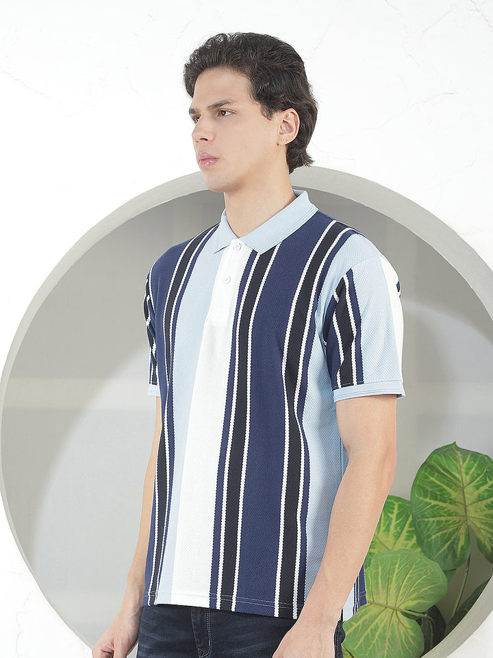 SKY BLUE COLOR-BLOCK POLO T-SHIRT