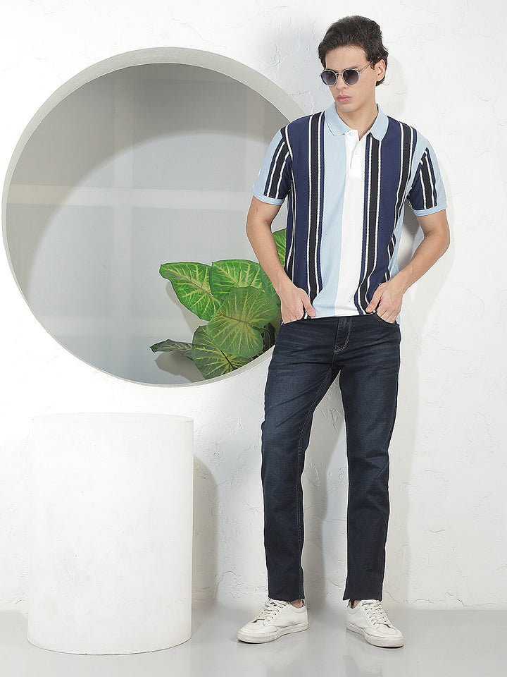 SKY BLUE COLOR-BLOCK POLO T-SHIRT