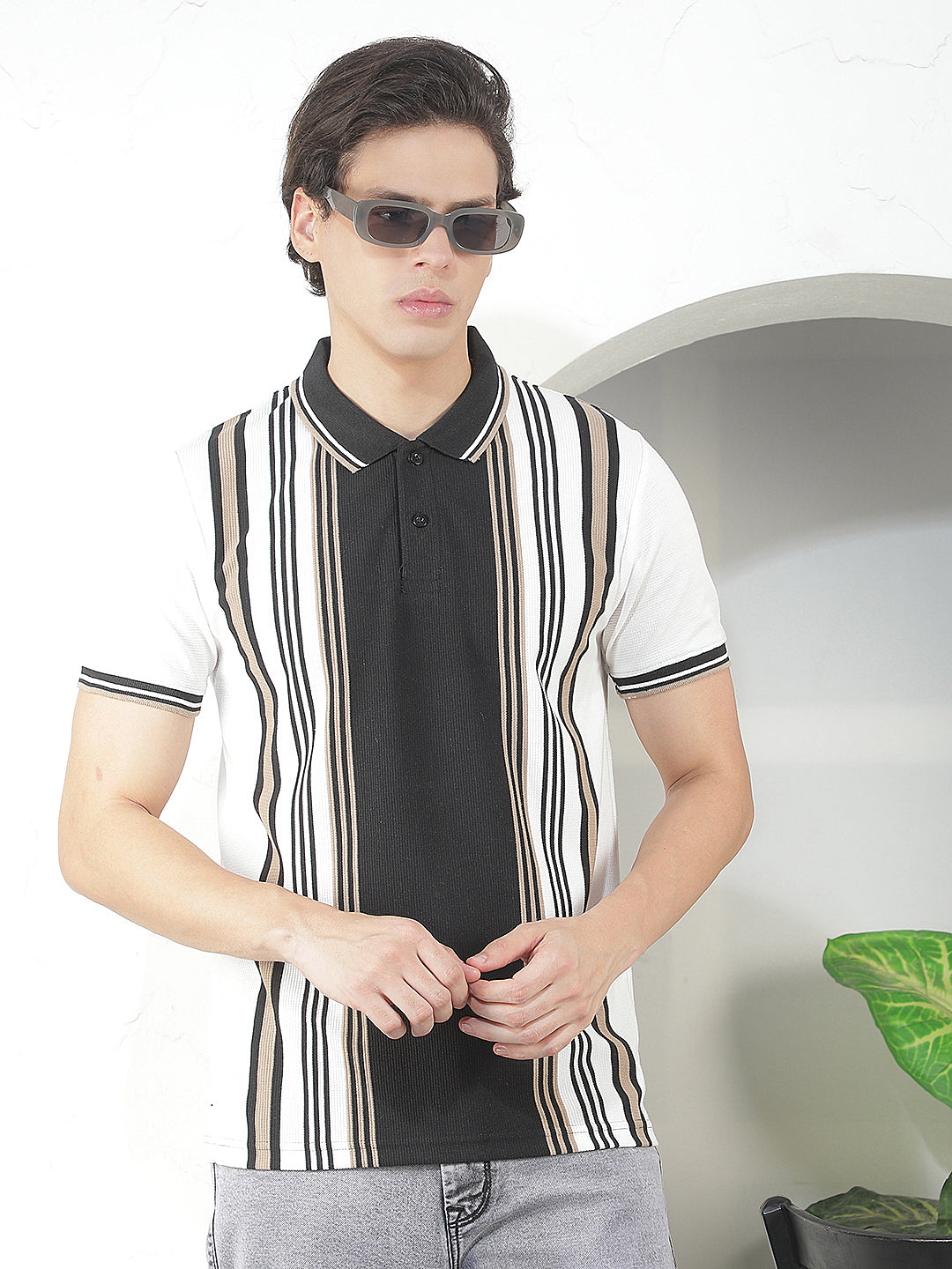 black striped polo t-shirt
