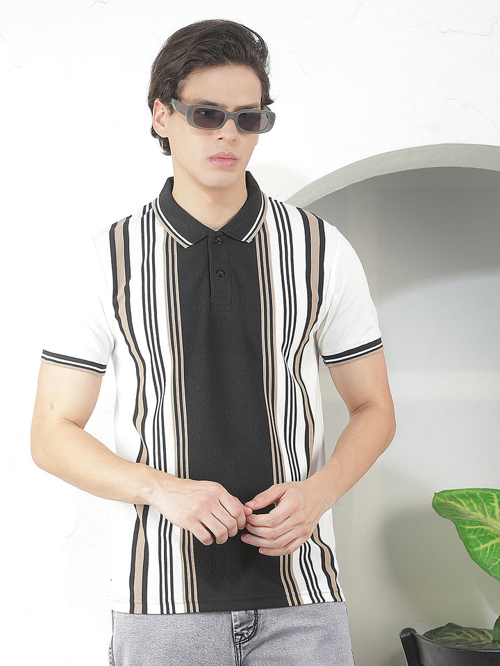 black striped polo t-shirt