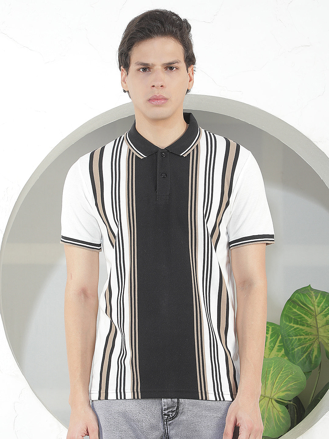 black striped polo t-shirt