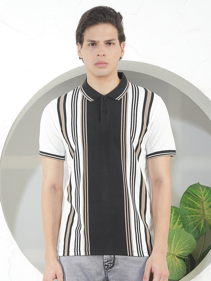 black striped polo t-shirt
