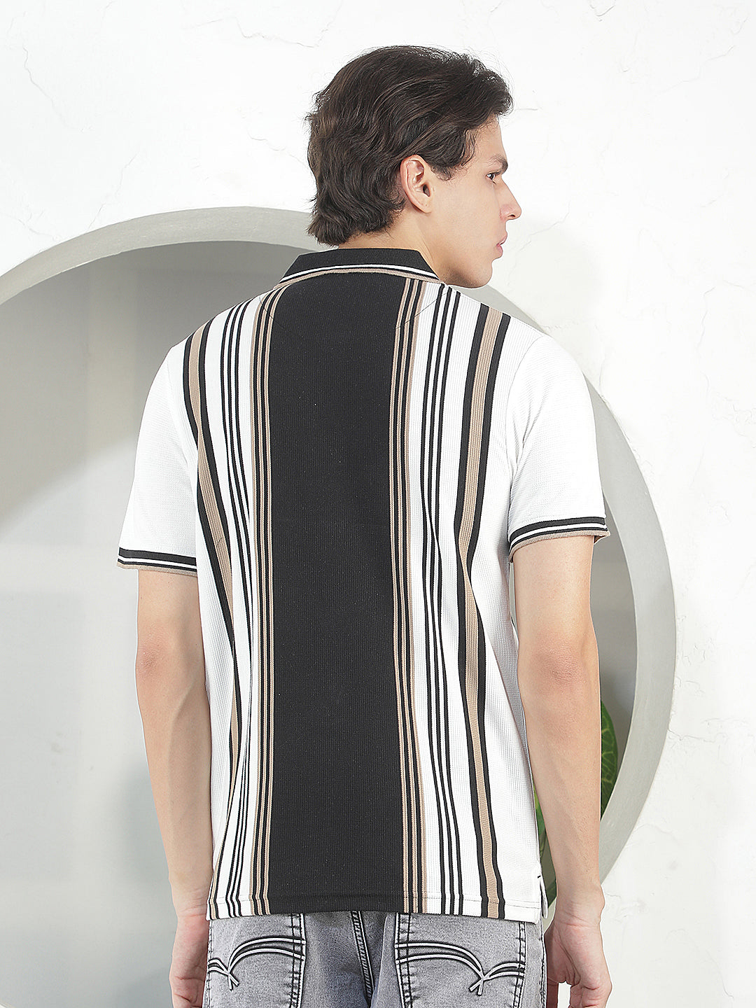 black striped polo t-shirt