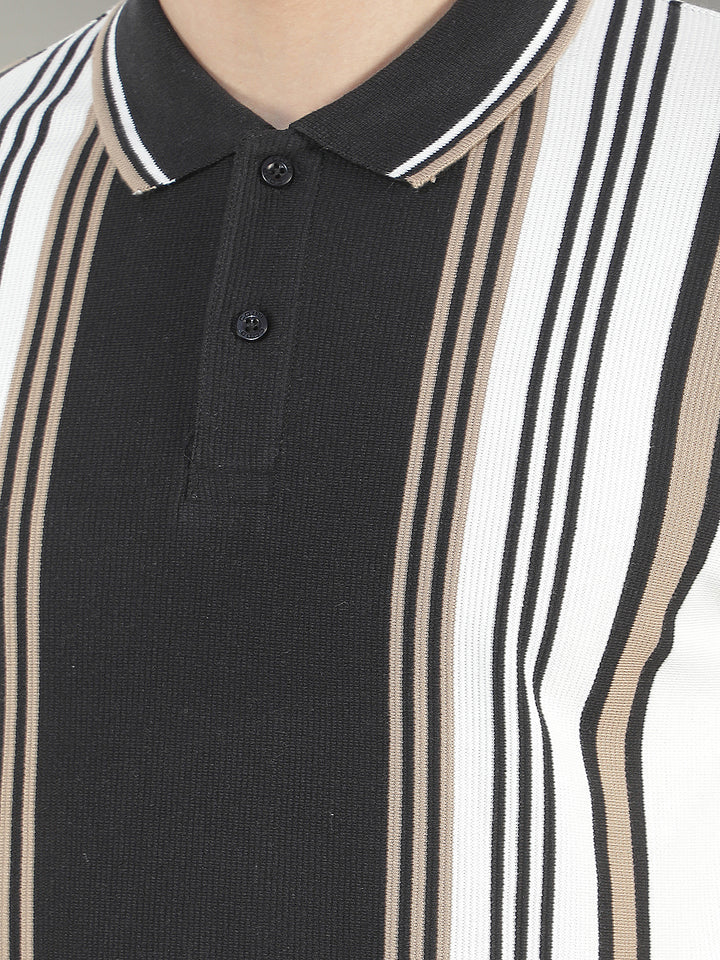 black striped polo t-shirt