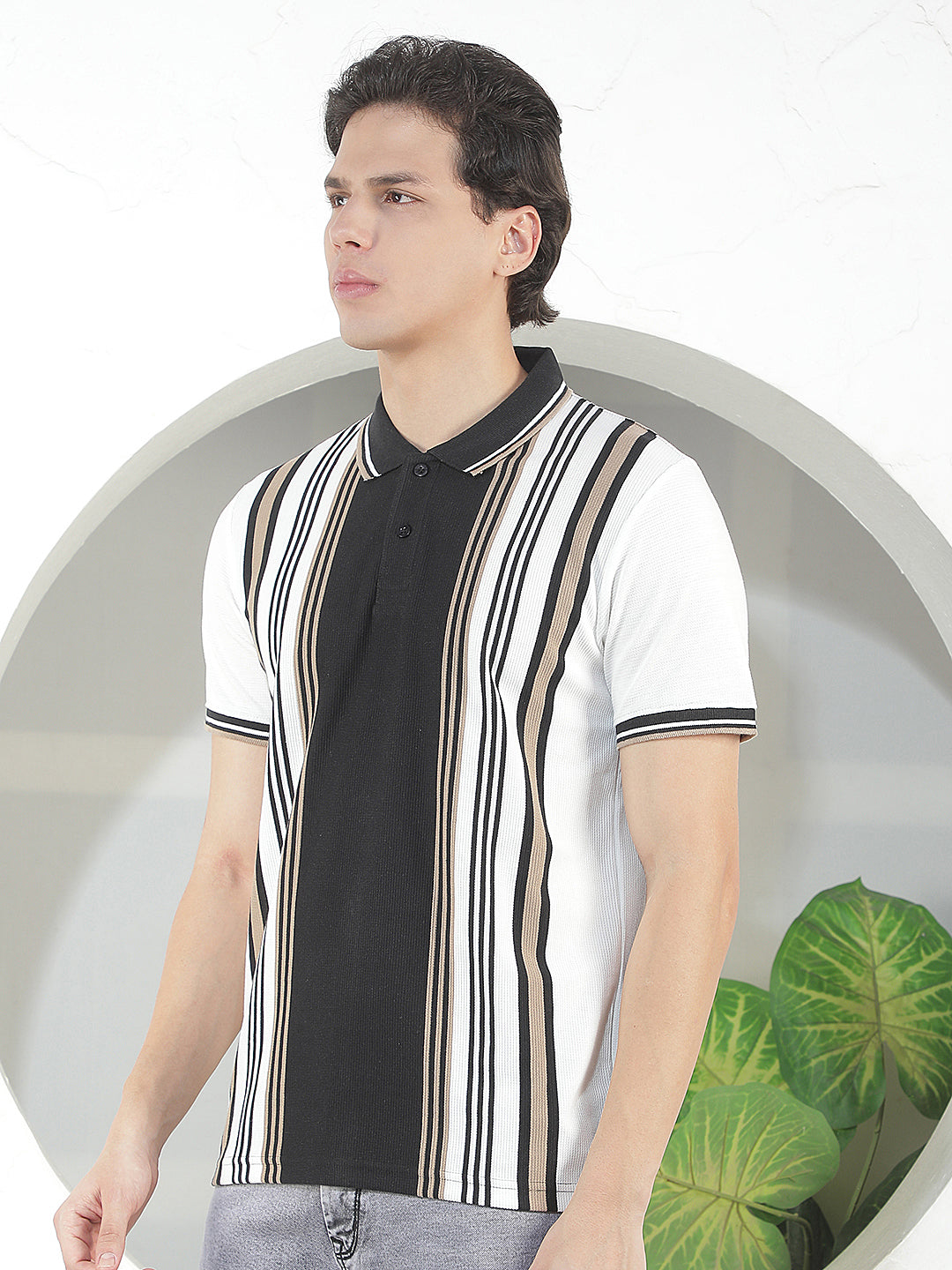 BLACK STRIPED POLO T-SHIRT