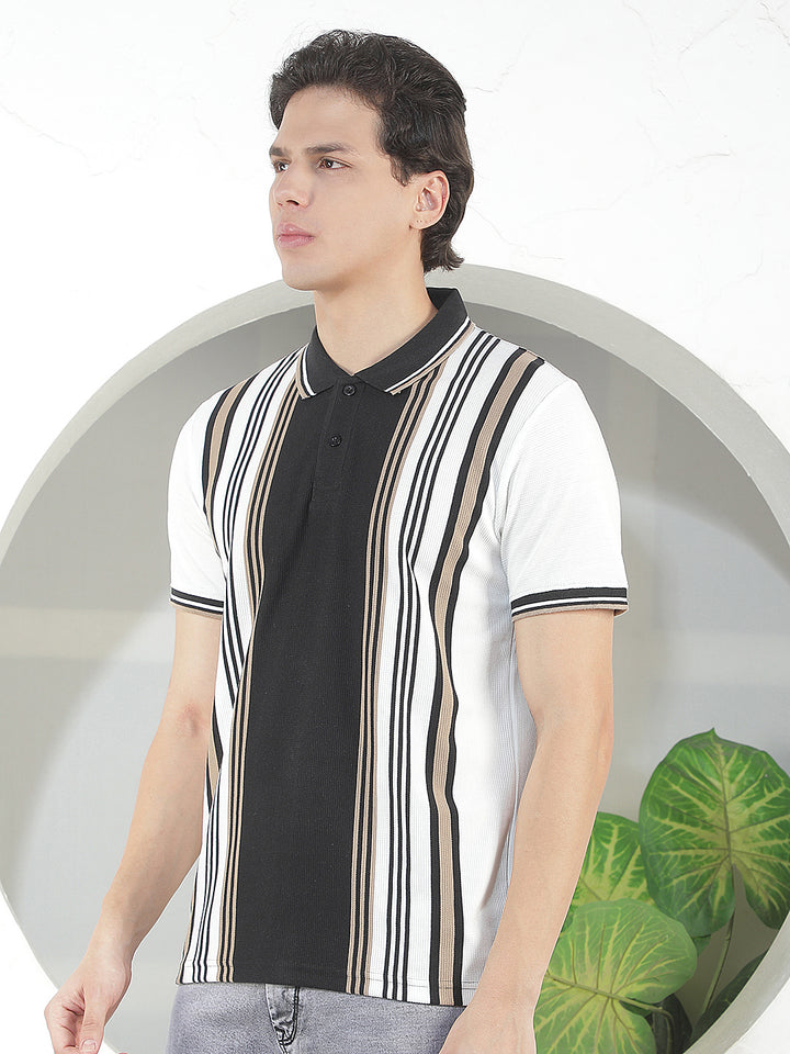 BLACK STRIPED POLO T-SHIRT
