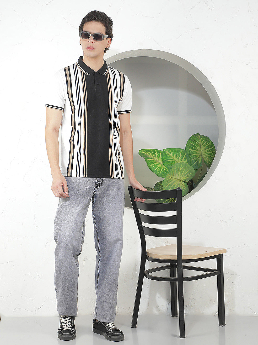 BLACK STRIPED POLO T-SHIRT