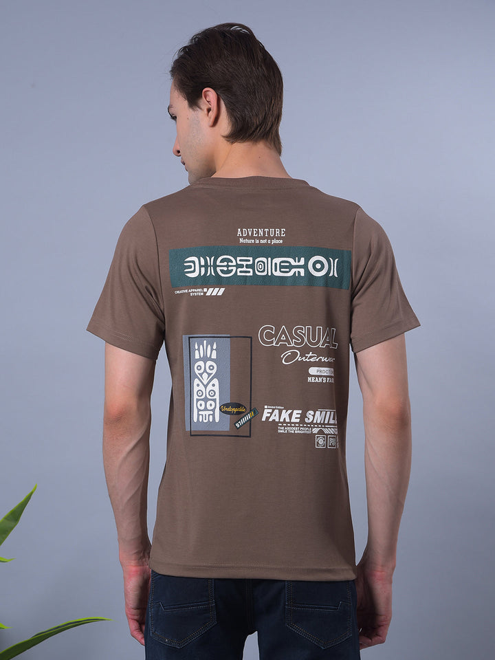 cobb brown printed round neck t-shirt