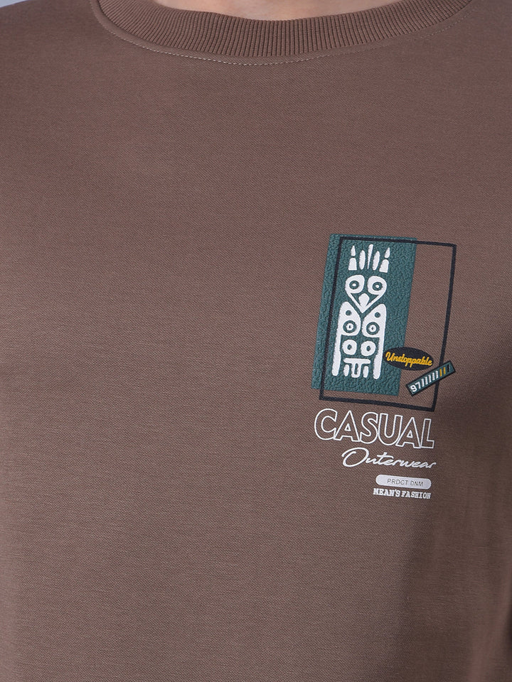 cobb brown printed round neck t-shirt