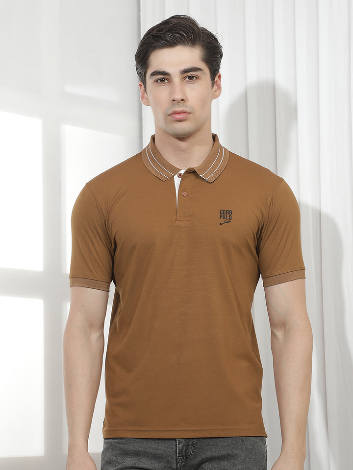 tan solid polo t-shirt
