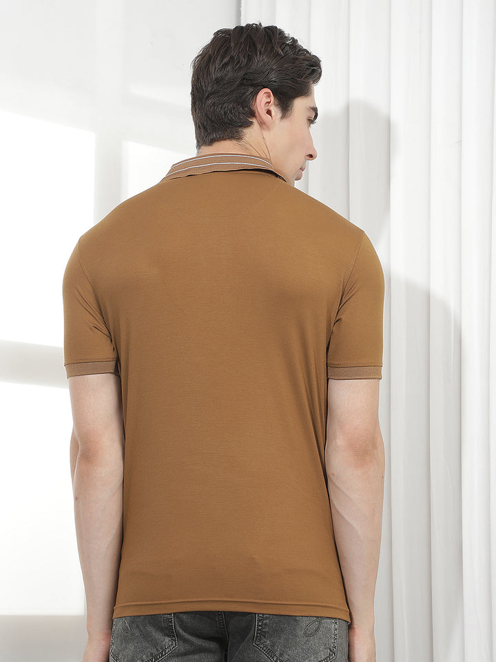 tan solid polo t-shirt