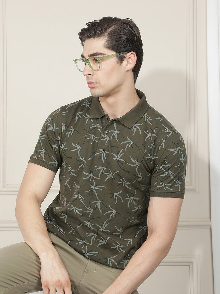 OLIVE PRINTED POLO T-SHIRT
