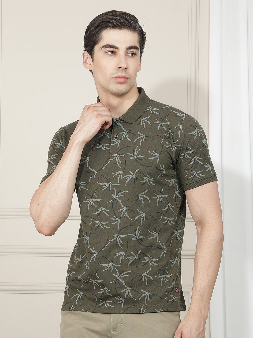 OLIVE PRINTED POLO T-SHIRT