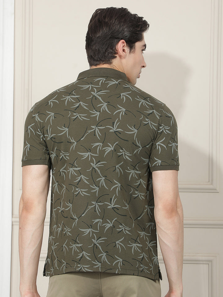 OLIVE PRINTED POLO T-SHIRT