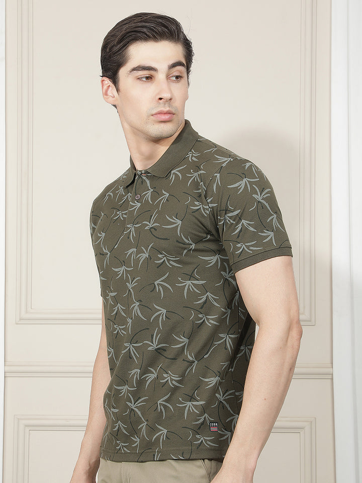 OLIVE PRINTED POLO T-SHIRT