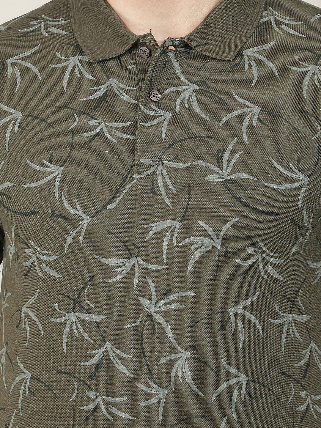 OLIVE PRINTED POLO T-SHIRT