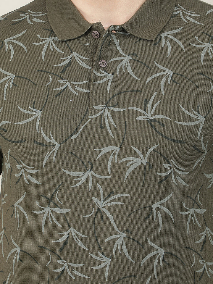 OLIVE PRINTED POLO T-SHIRT