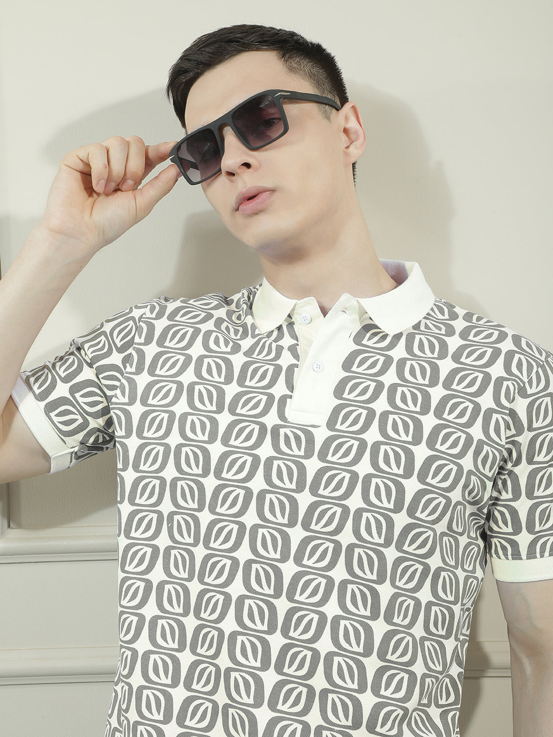 cobb black printed polo neck t-shirt