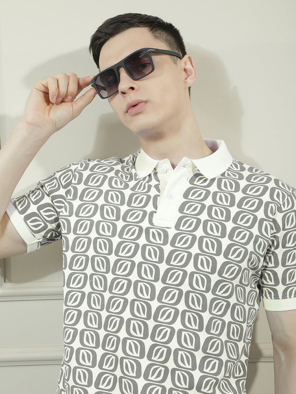 cobb black printed polo neck t-shirt