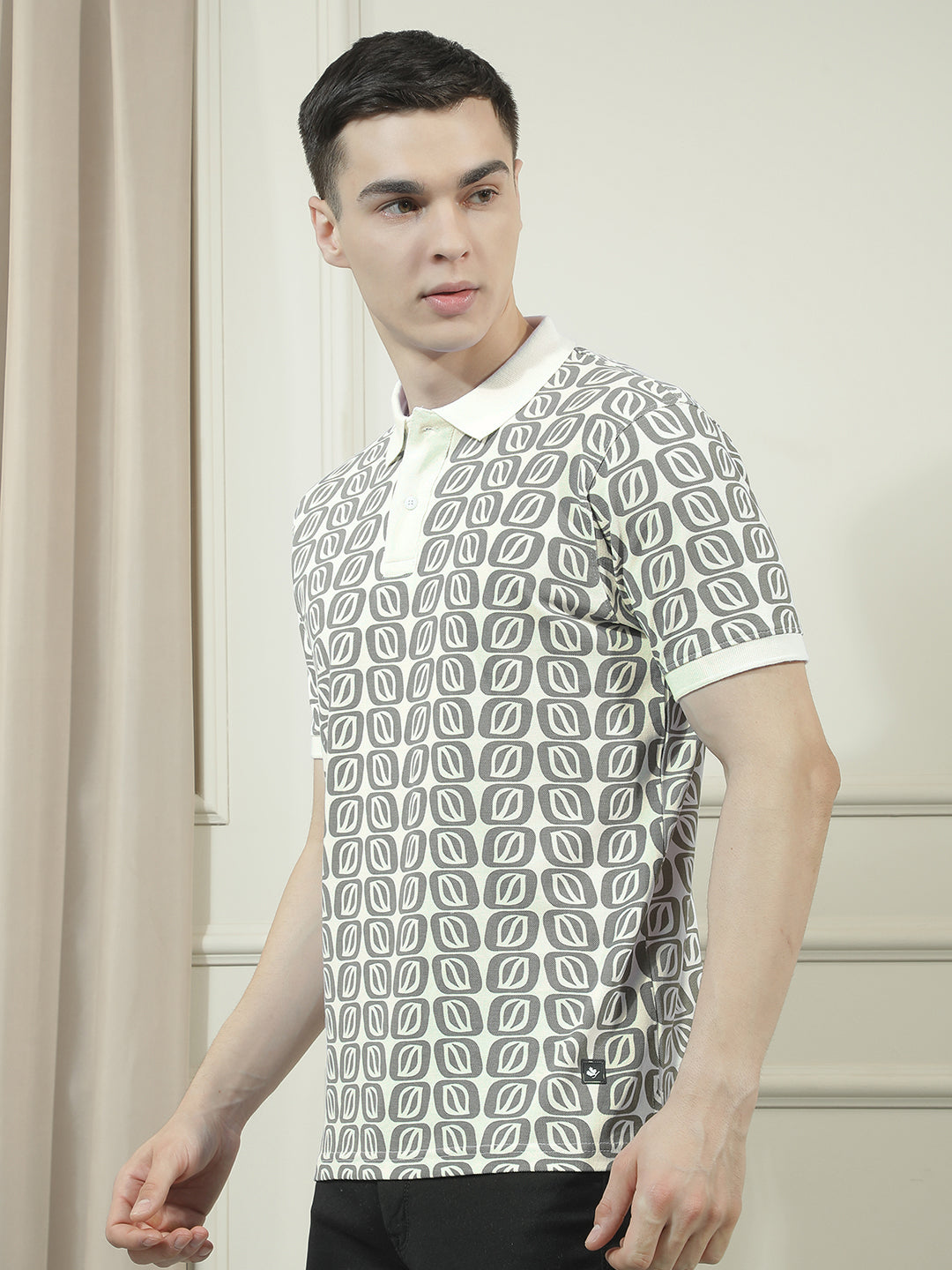 cobb black printed polo neck t-shirt
