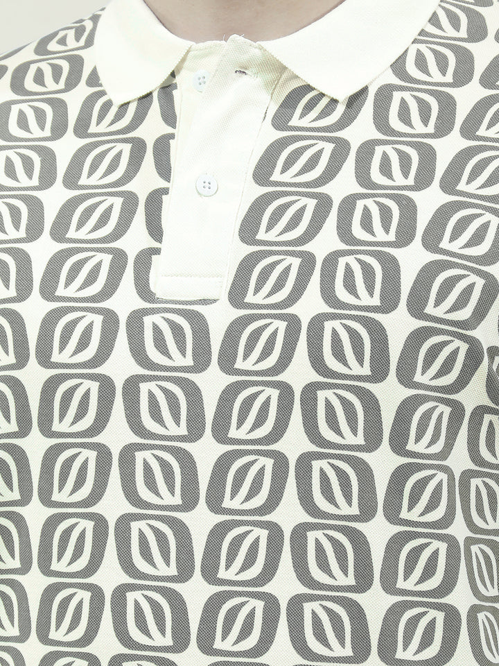 COBB BLACK PRINTED POLO NECK T-SHIRT