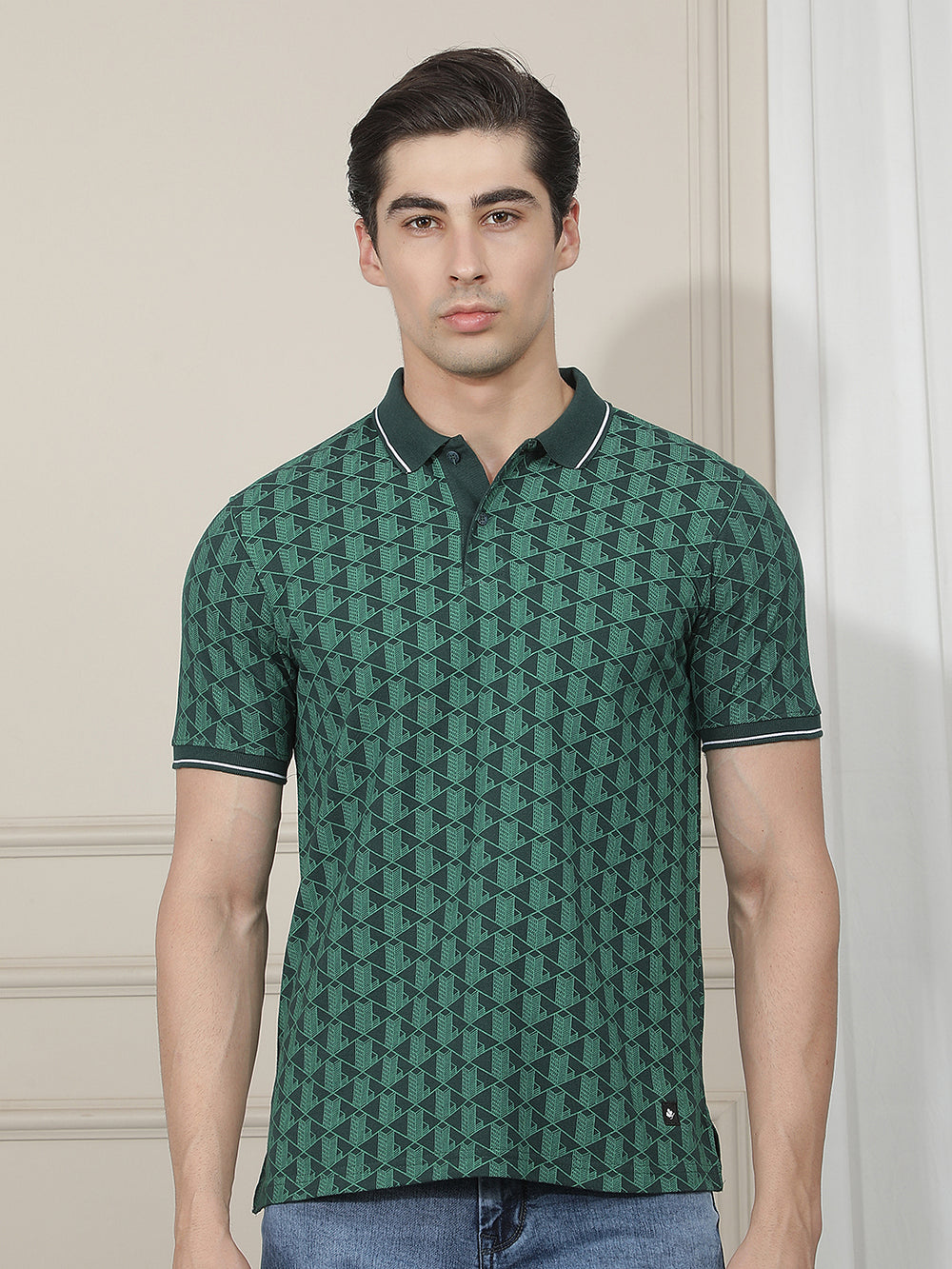 bottle green printed polo t-shirt