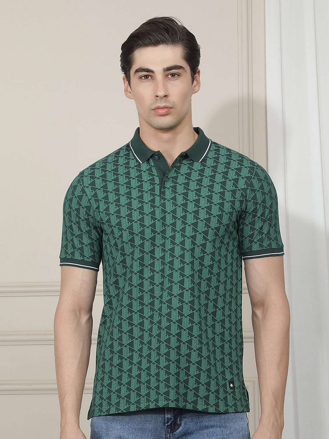 bottle green printed polo t-shirt