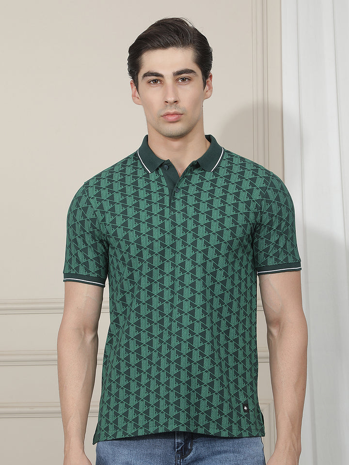 bottle green printed polo t-shirt