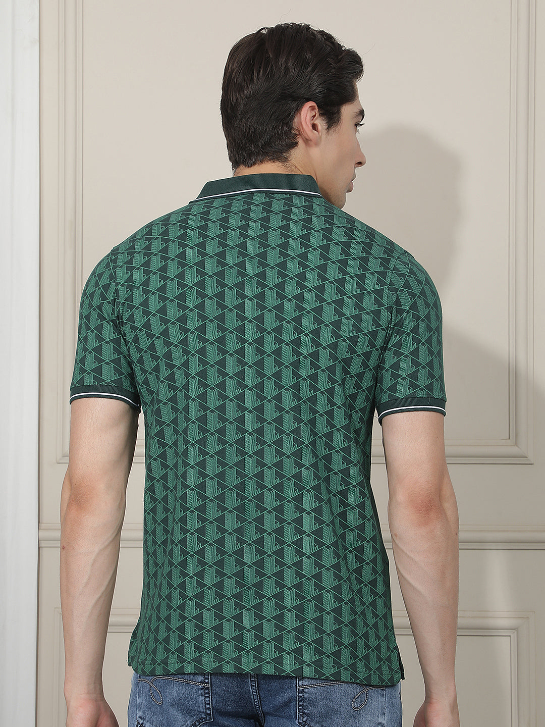 bottle green printed polo t-shirt