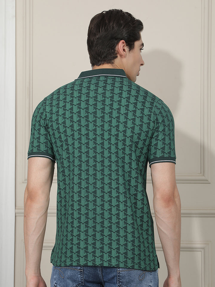 bottle green printed polo t-shirt