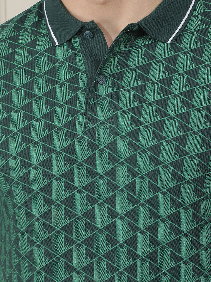 bottle green printed polo t-shirt