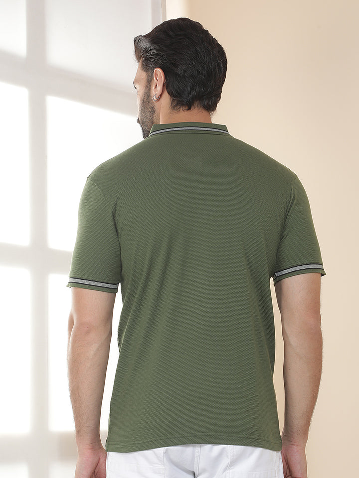 cobb olive solid polo neck t-shirt