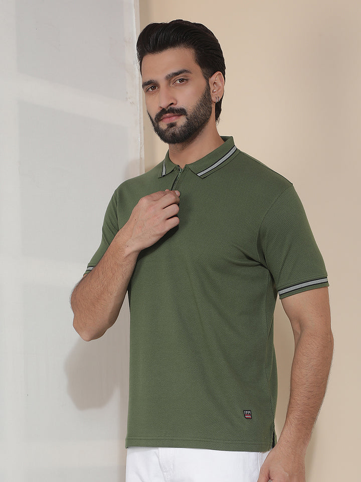 cobb olive solid polo neck t-shirt