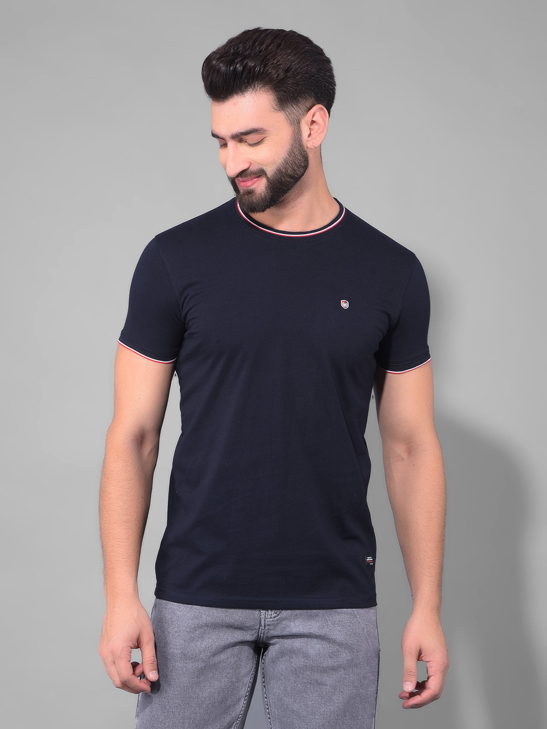 cobb solid navy blue round neck t-shirt