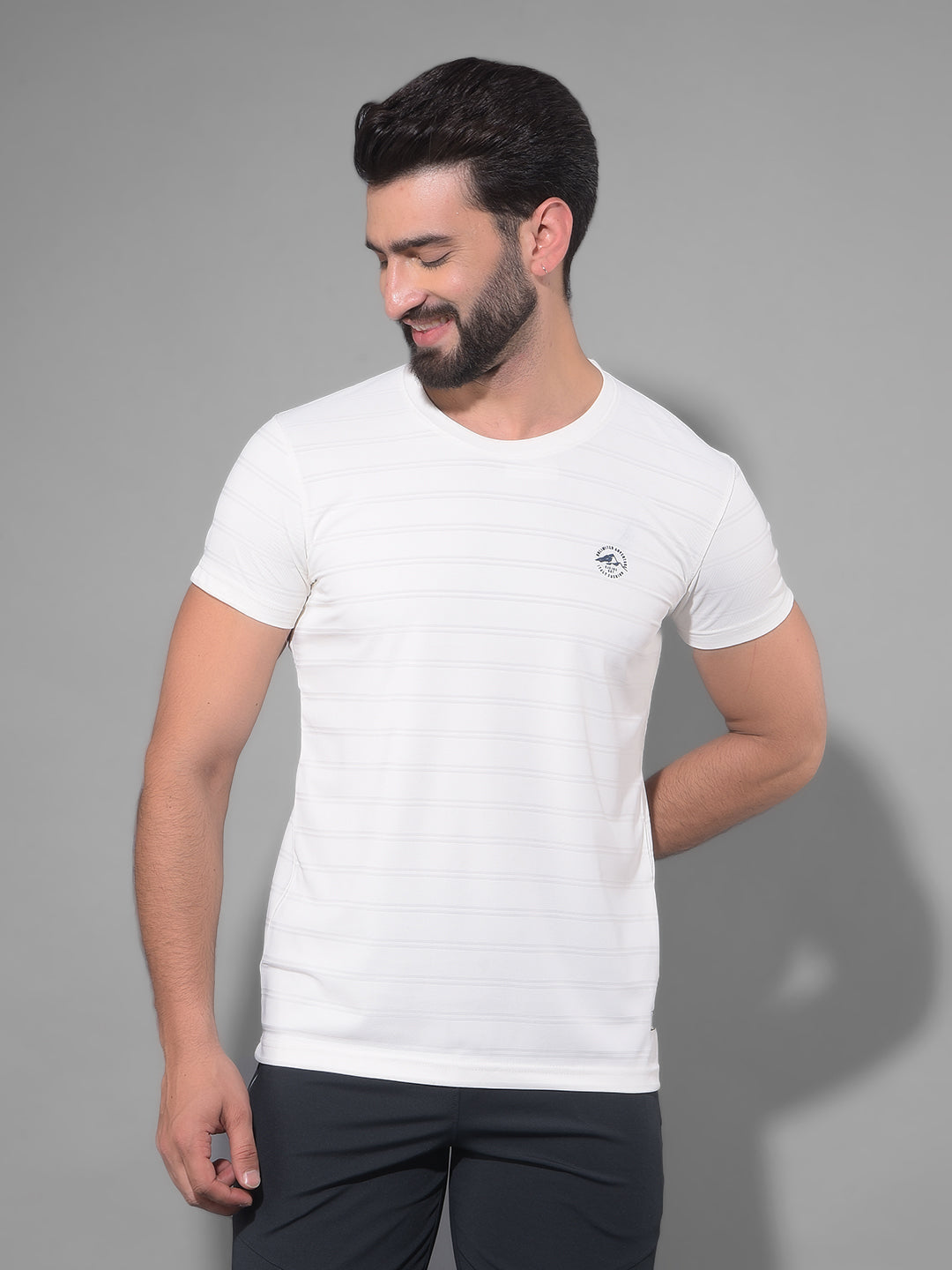 cobb off white striped round neck t-shirt