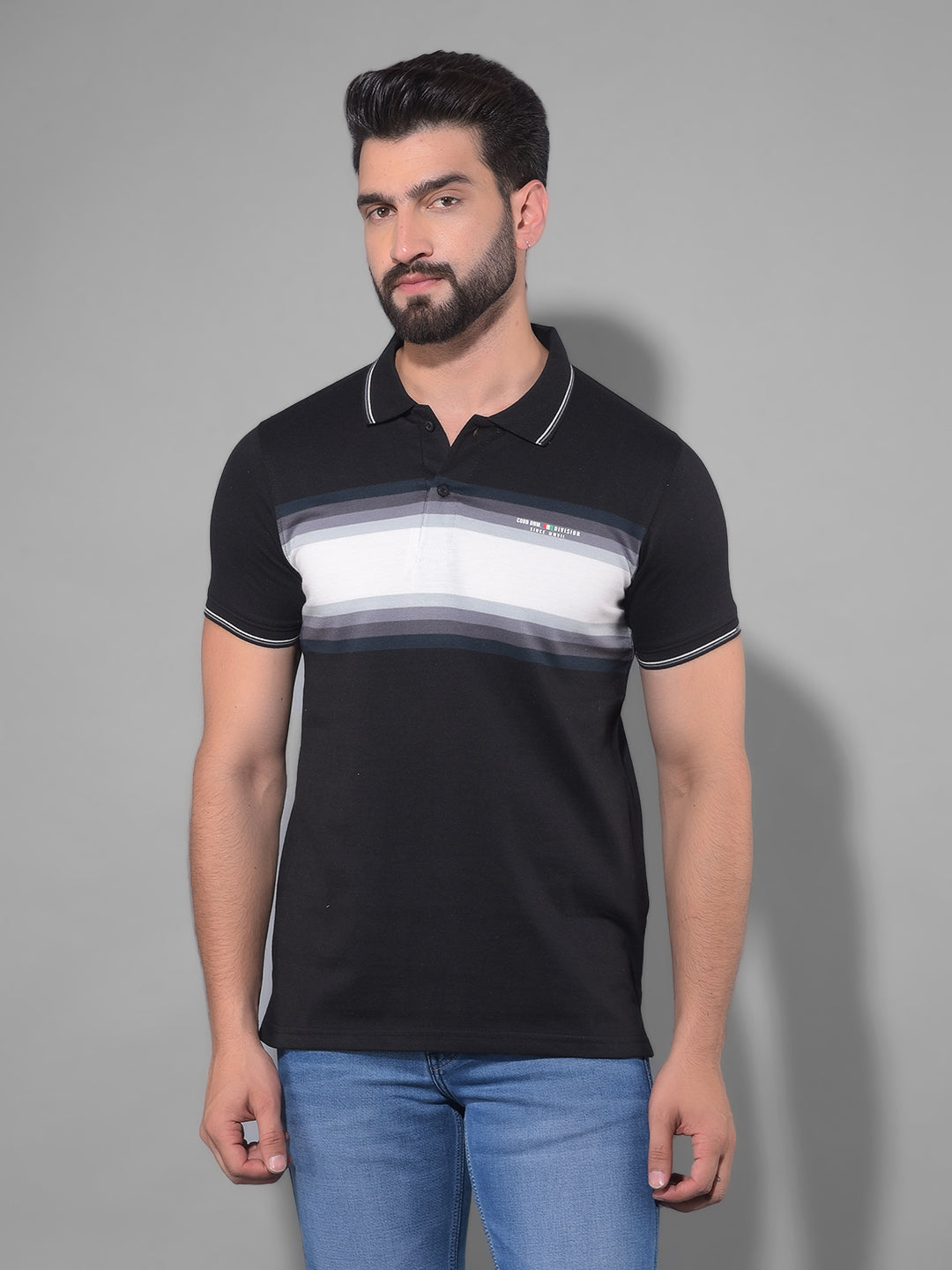 cobb black striped polo neck t-shirt