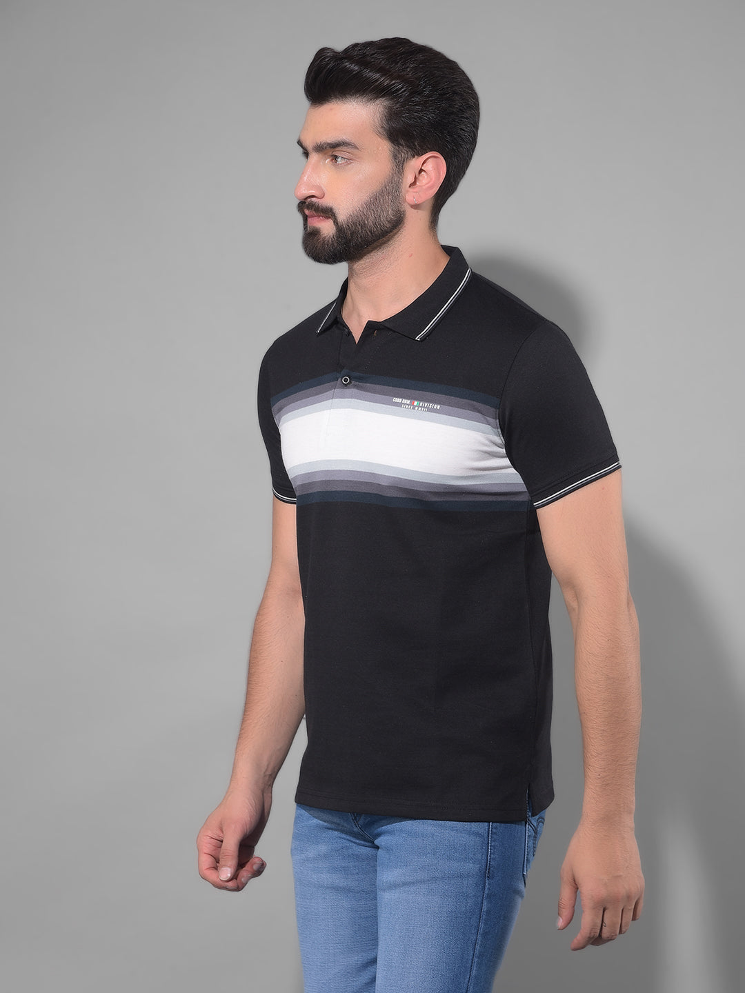 cobb black striped polo neck t-shirt