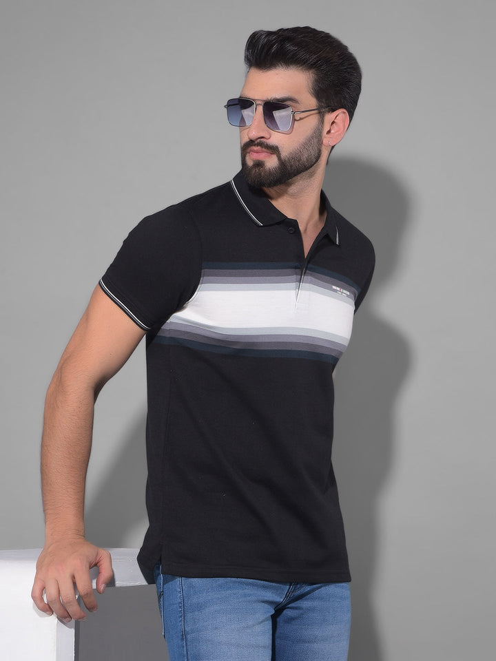 COBB BLACK STRIPED POLO NECK T-SHIRT