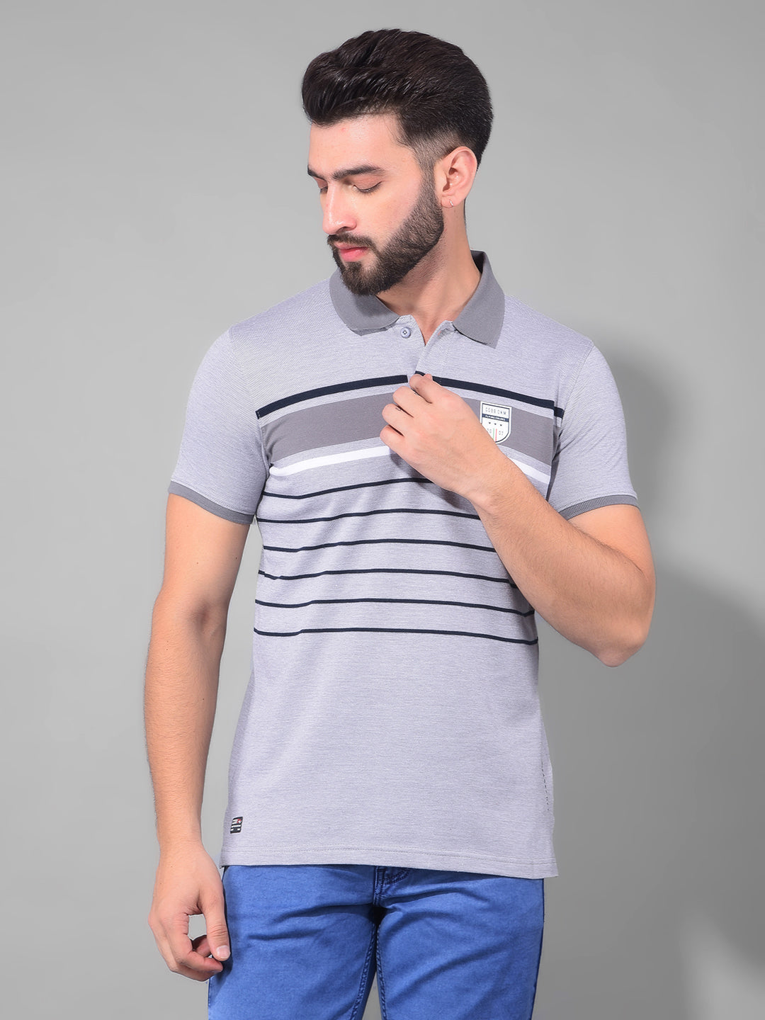 cobb gray striped polo neck t-shirt