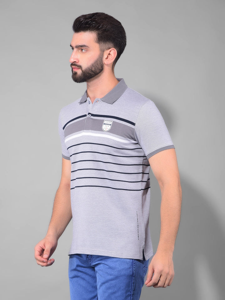 cobb gray striped polo neck t-shirt